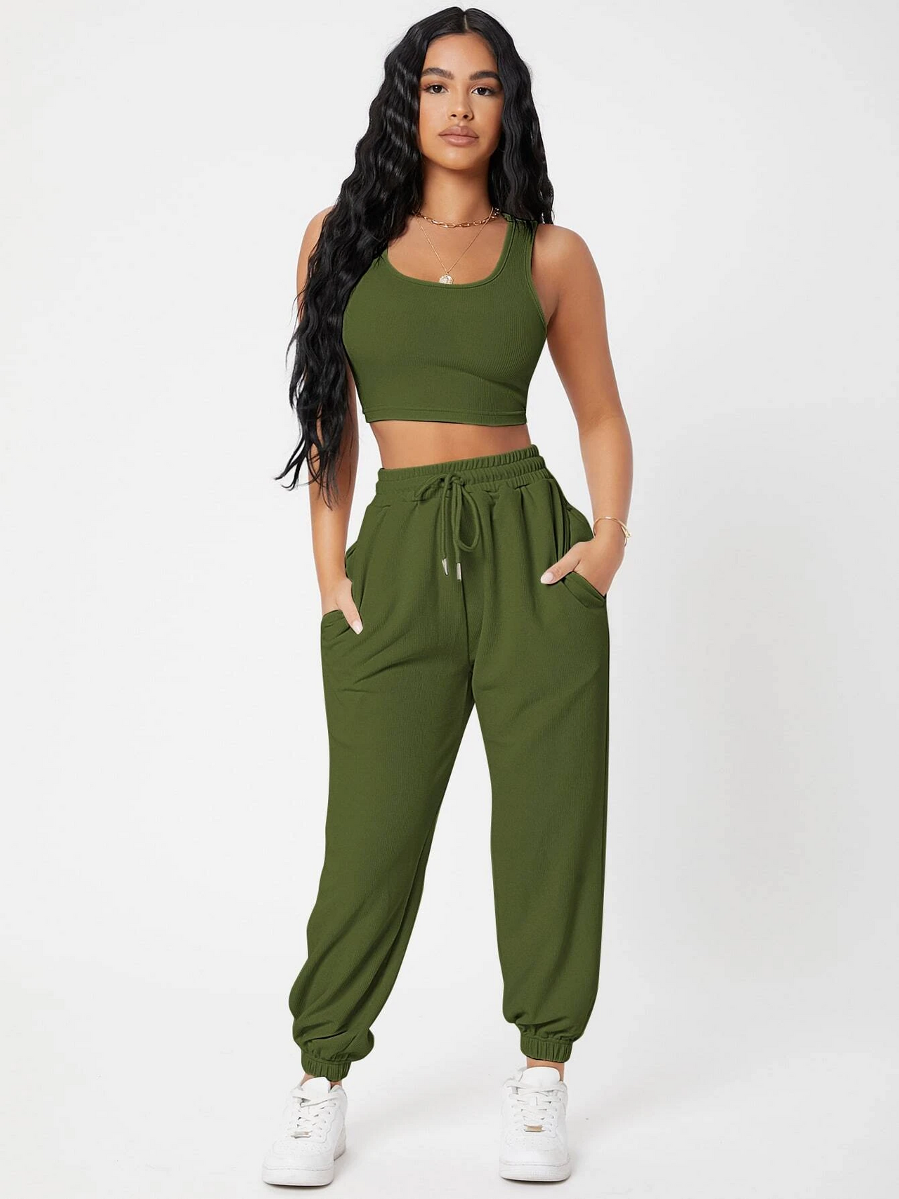 Green Joggers And Crop Top