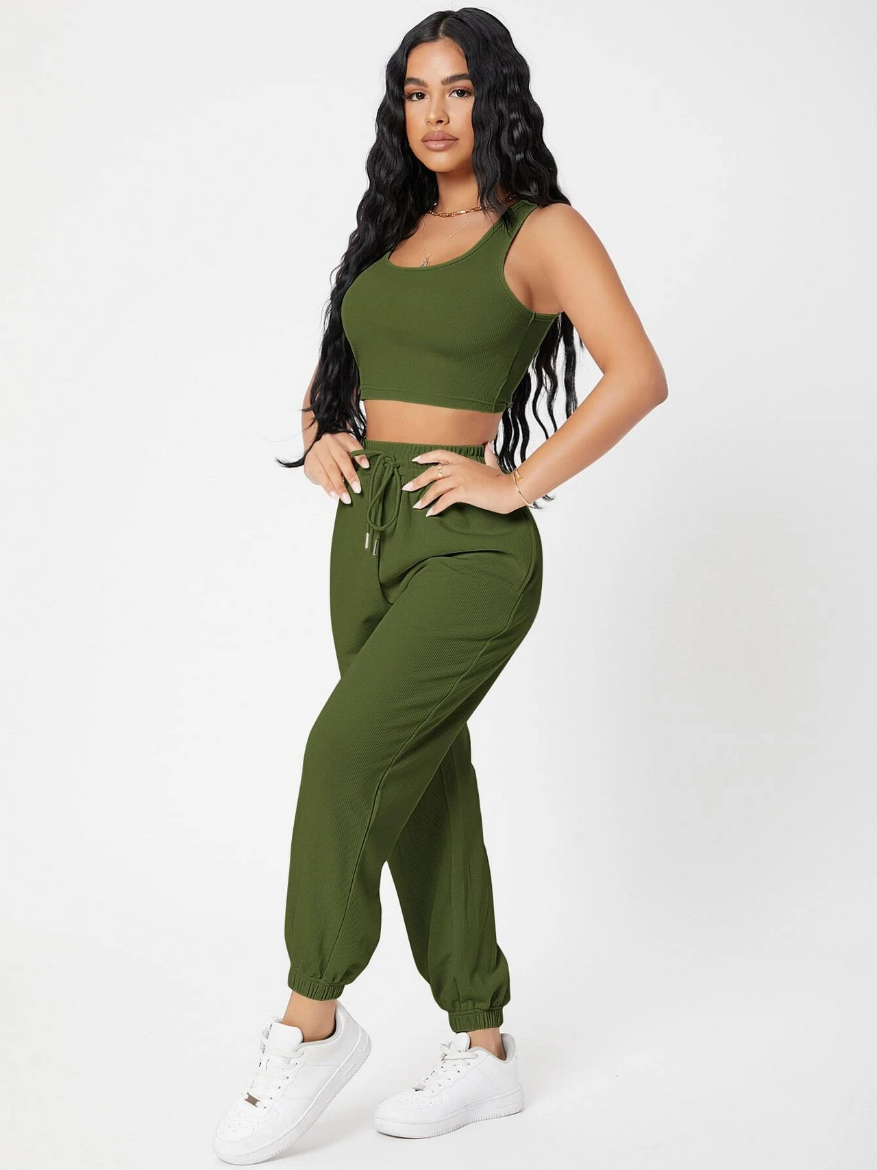 Green Joggers And Crop Top