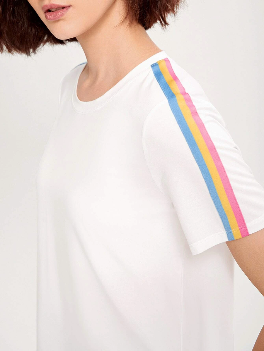 Bright White Tennis T-Shirt pop colour shoulder strips