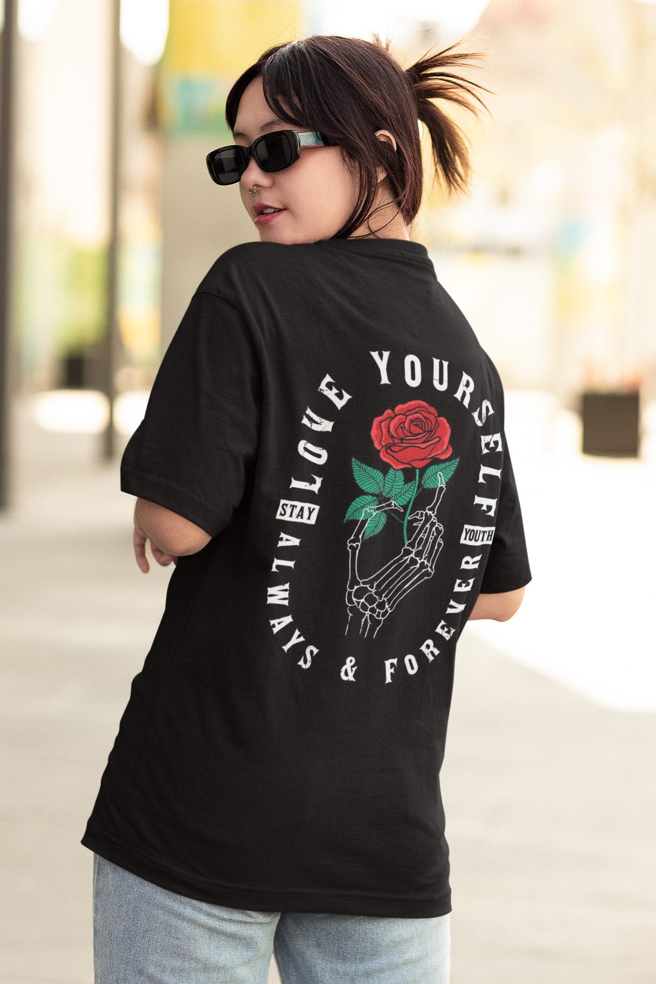 Love Yourself Baggy fit drop shoulder black T-shirt