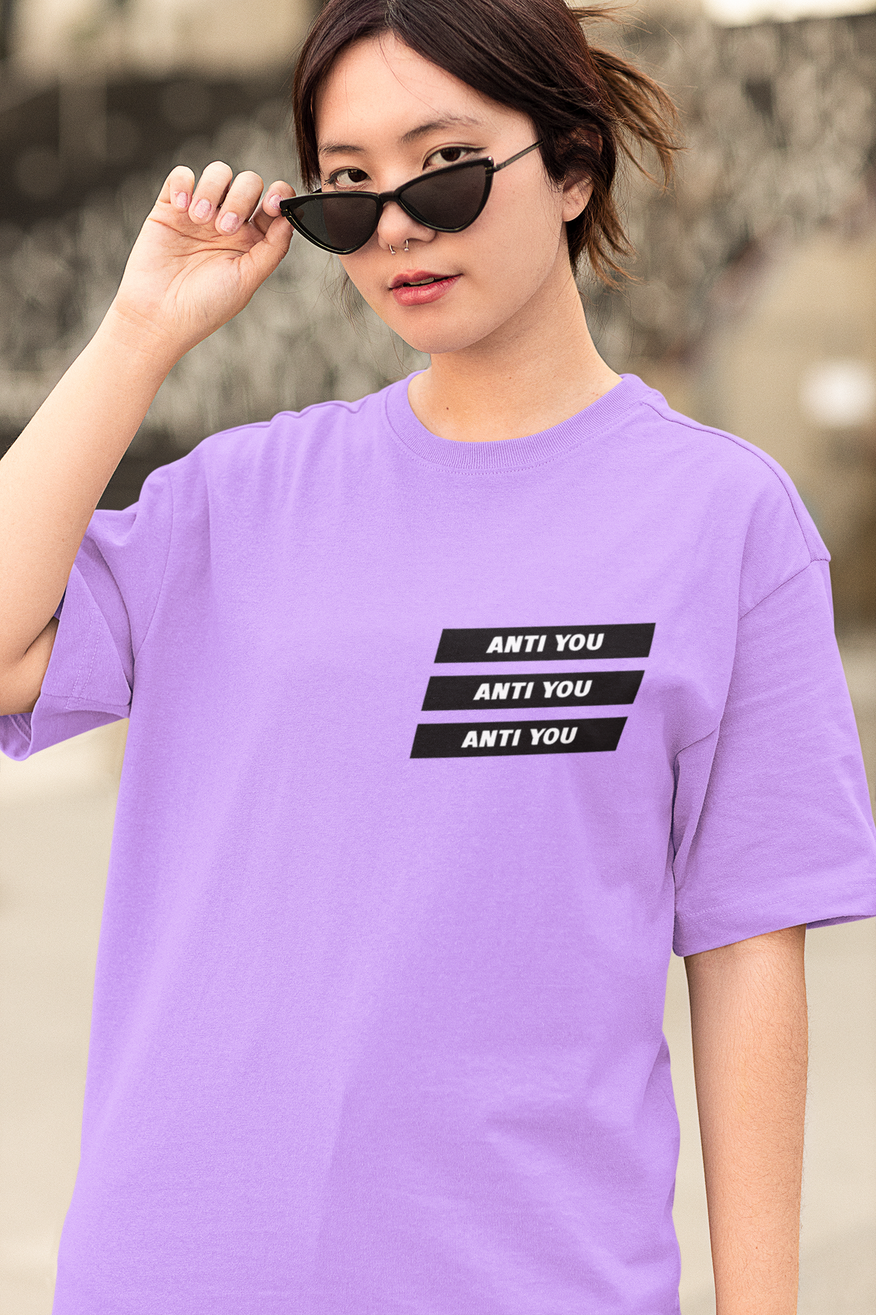 Anti You Lavendar baggy T-shirt oversized drop shoulder